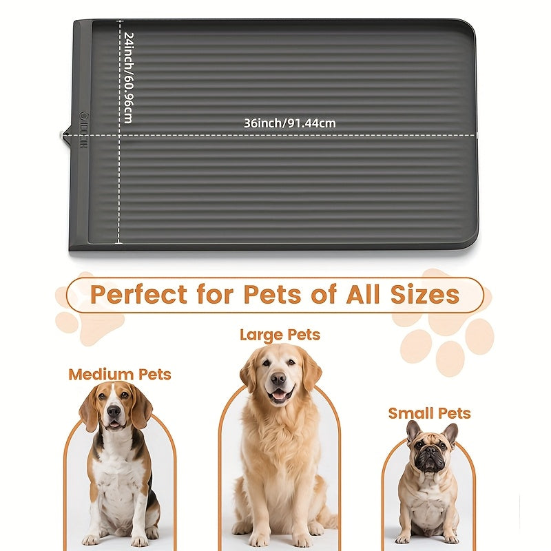 Tapis d'alimentation imperméable pour animaux 91 x 61 cm – Grand tapis antidérapant pour nourriture pour chien et chat – Bords surélevés, rainures de dérivation, facile à nettoyer, tapis de gamelle pour nourriture et eau, gris