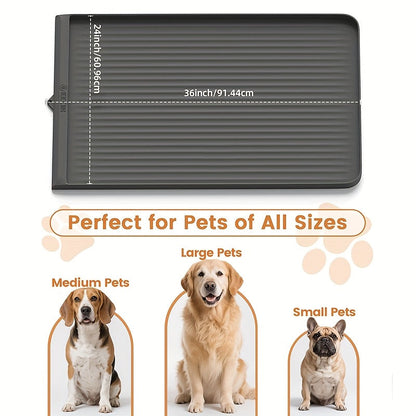 Tapis d'alimentation imperméable pour animaux 91 x 61 cm – Grand tapis antidérapant pour nourriture pour chien et chat – Bords surélevés, rainures de dérivation, facile à nettoyer, tapis de gamelle pour nourriture et eau, gris