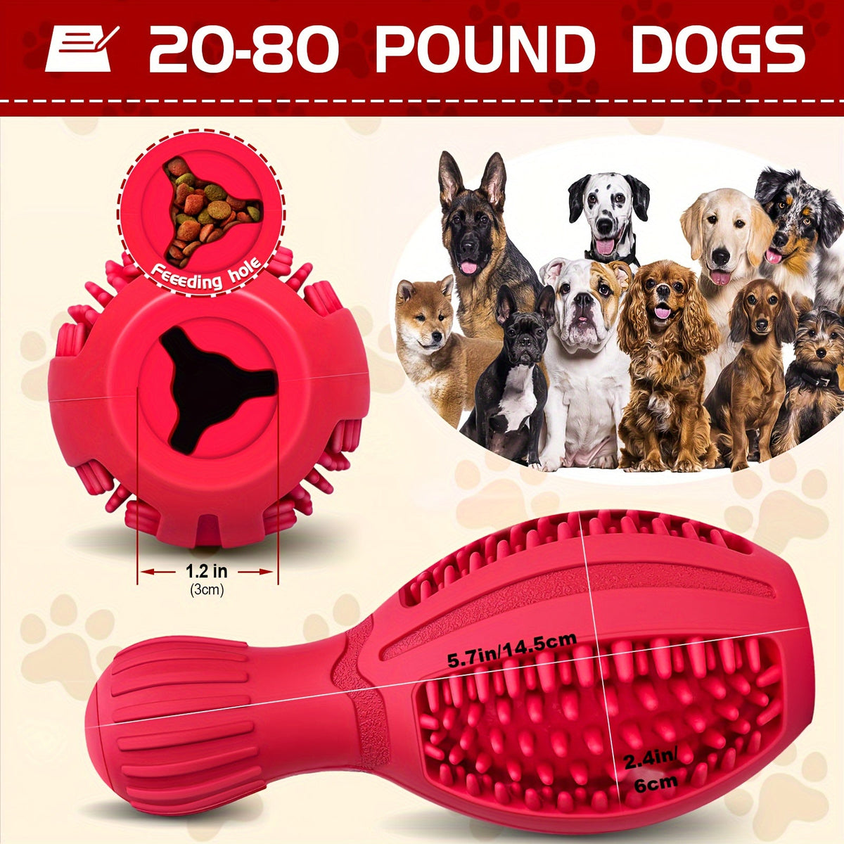Jouet à mâcher interactif pour chien avec distributeur de nourriture et mangeoire lente – Jouet puzzle durable en caoutchouc pour le nettoyage des dents, jouet de dressage couineur pour chiens de petites, moyennes et grandes races