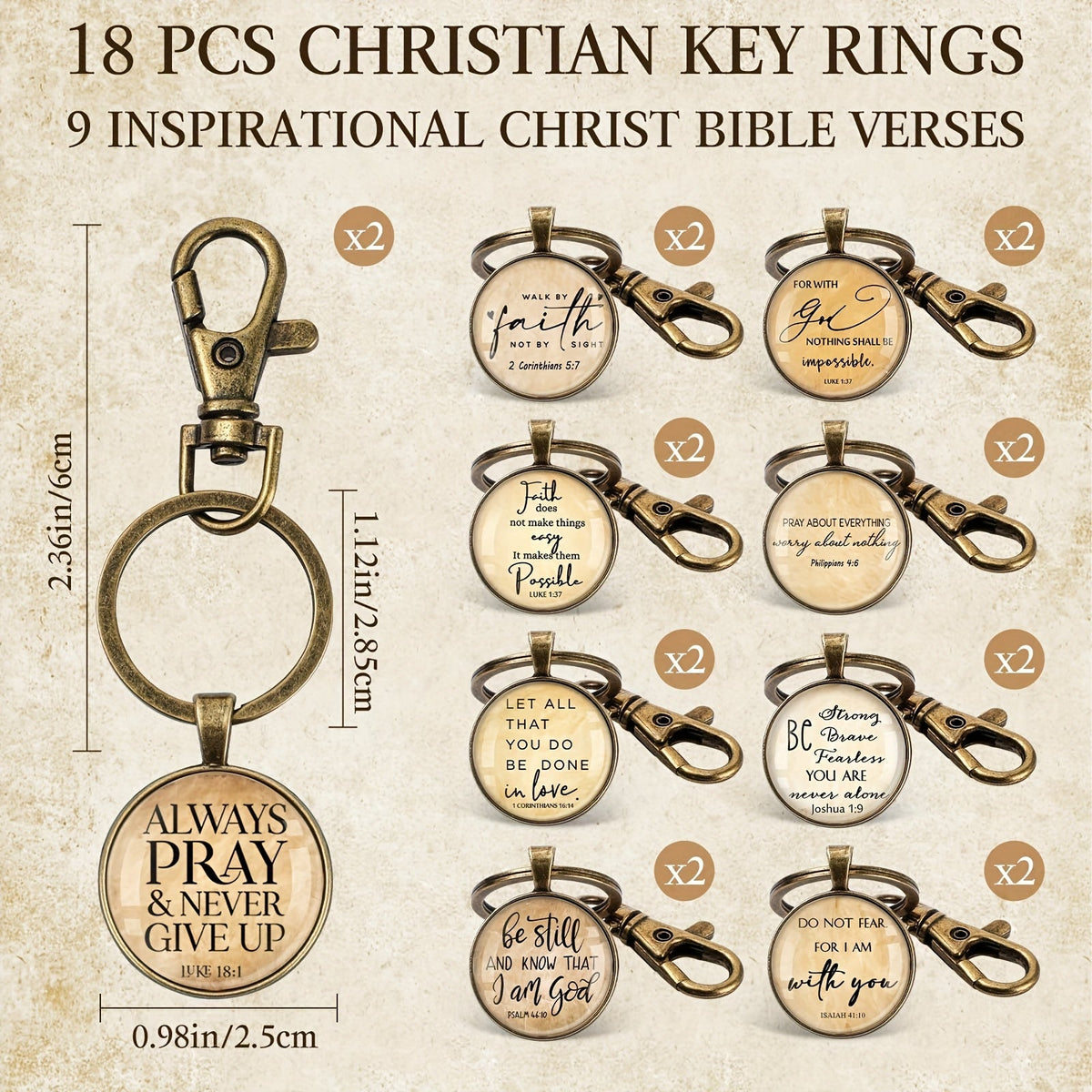 Lot de 18 porte-clés chrétiens en gros – Versets bibliques, citations inspirantes et porte-clés religieux, cadeaux basés sur la foi pour l'école du dimanche, pasteurs, événements religieux et baptêmes