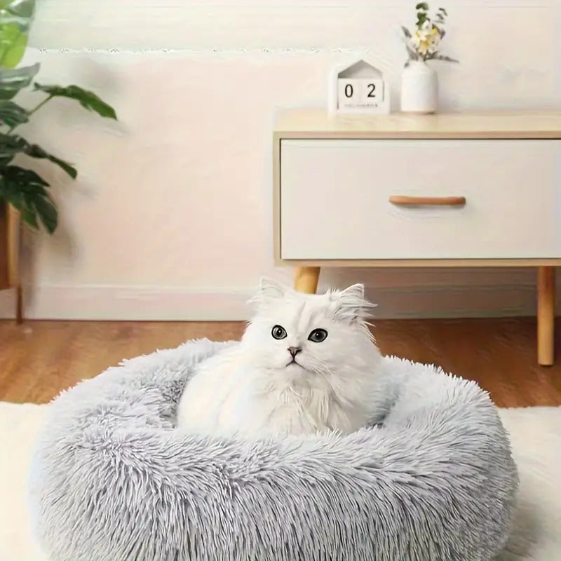 Grand panier rond pour chat toutes saisons - Nid circulaire doux et confortable pour chats et petits chiens, tapis de couchage universel avec coussin en peluche pour animaux d'intérieur