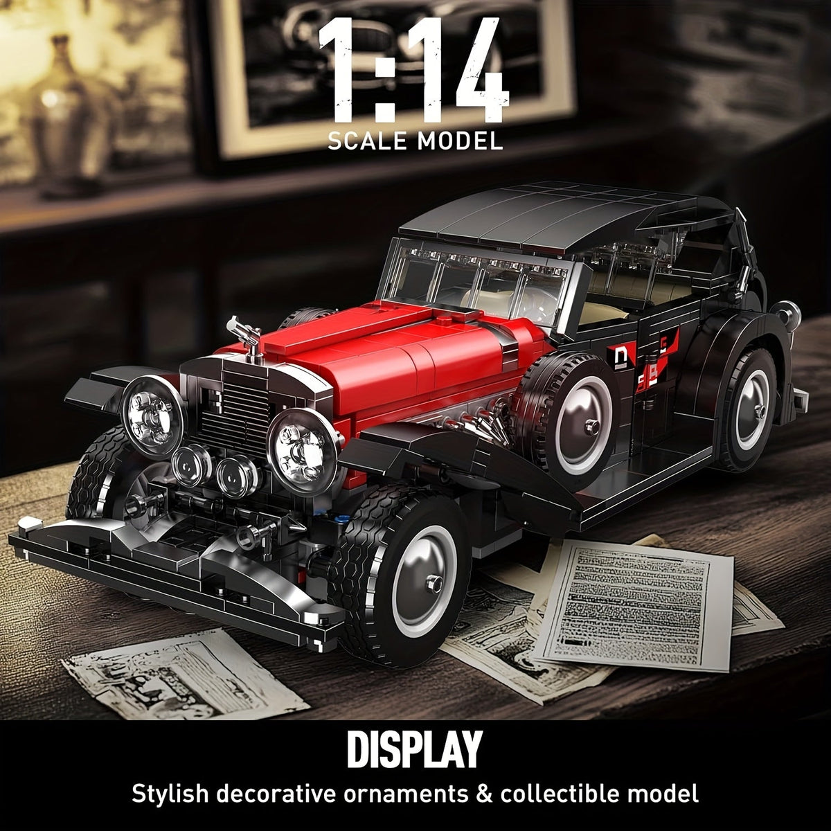 Kit de construction de voiture classique vintage Mould King 10114 MOC – Ensemble de blocs de construction de modèle de 1308 pièces – Cadeau de collection compatible pour adultes et passionnés