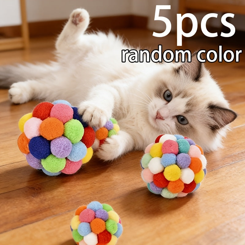 Lot de 2 ou 5 balles à grelot pour chat – Jouets élastiques à mâchouiller pour l'auto-amusement des chats et chatons d'intérieur, balles de chasse légères sans pile aux couleurs aléatoires