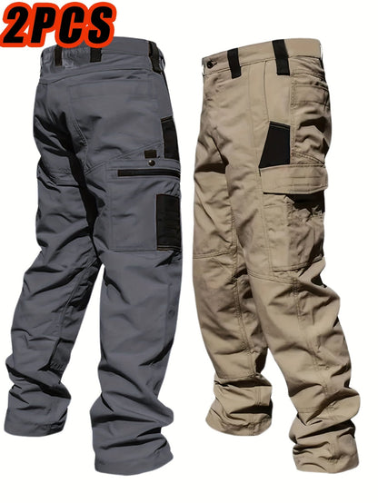 Pantalon cargo tactique pour homme, lot de 2, tissu ripstop, multi-poches, pantalon de travail d'extérieur pour camping, randonnée, chasse, pêche, coupe droite, passants de ceinture, S-XXXL