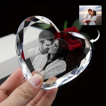 Portrait photo en verre en forme de cœur gravé au laser – Souvenir personnalisé pour animal de compagnie ou proche, cadeau d'anniversaire ou de remise de diplôme, ornement en cristal transparent de style européen avec votre propre photo