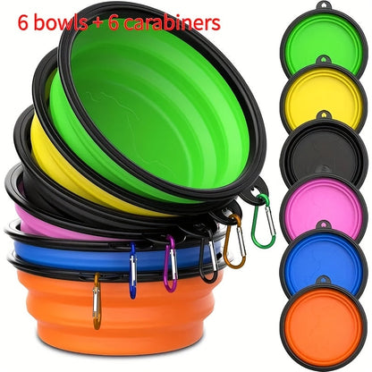 Lot de 6 bols de voyage pliables pour chien avec mousquetons – Gamelles portables pour nourriture et eau, idéales pour la randonnée, le camping et la promenade, conception durable, légère et compacte, couleurs vives