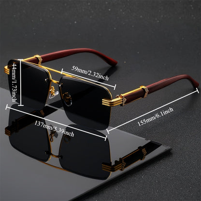 Lunettes de vue homme semi-cerclées style affaires – Monture en métal légère avec embouts de branches effet bois, lunettes fantaisie sans correction pour le bureau, la conduite, les voyages et le quotidien