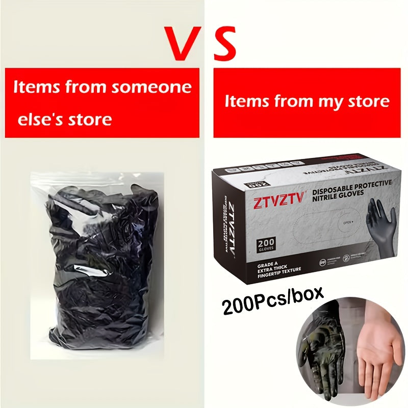 Gants jetables en nitrile noir, boîte de 200, sans latex, résistants aux produits chimiques, haute densité, coupe flexible, usage industriel pour le nettoyage, le tatouage, la peinture, le lavage de voiture – S M L XL
