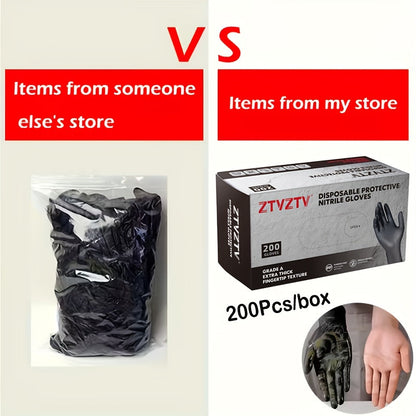 Gants jetables en nitrile noir, boîte de 200, sans latex, résistants aux produits chimiques, haute densité, coupe flexible, usage industriel pour le nettoyage, le tatouage, la peinture, le lavage de voiture – S M L XL