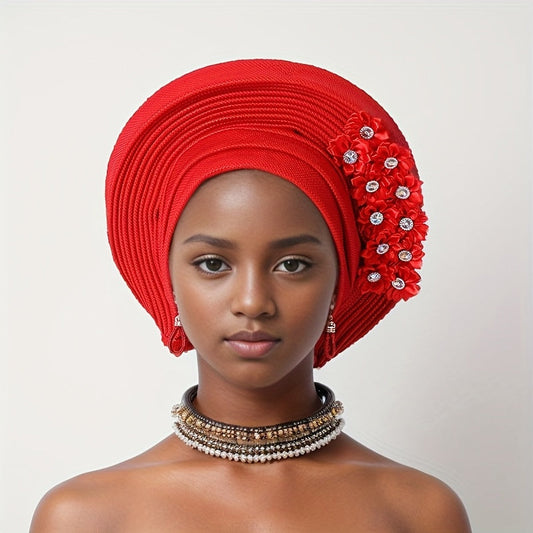 Chapeau Gele nigérian africain, coiffe à appliqués superposés pour femme, fascinateur pour mariage ou thé dansant, couvre-chef traditionnel, 15 couleurs, cadeau pour la fête des mères