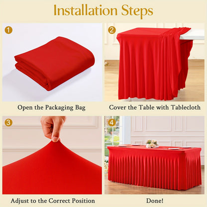 Nappe en élasthanne élastique avec jupe méduse, tissu polyester épais, opaque et hautement extensible pour tables de 4 et 6 pieds, idéale pour fêtes, anniversaires, mariages, banquets, hôtels, conférences et salons professionnels