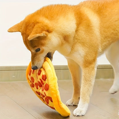 Jouet pour chien en peluche Pizza au pepperoni qui fait du bruit – Jouet à mâcher interactif et doux en polyester avec sifflet pour toutes les races, jouet amusant pour chien sur le thème de la nourriture pour chiots et chiens adultes