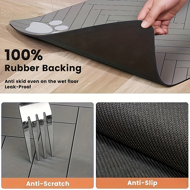 Tapis de nourrissage antidérapant pour animaux motif pattes – Sous-main imperméable à séchage rapide pour gamelles de chien et chat, avec motifs en forme d'os, résistant aux taches, facile à nettoyer, marron et blanc