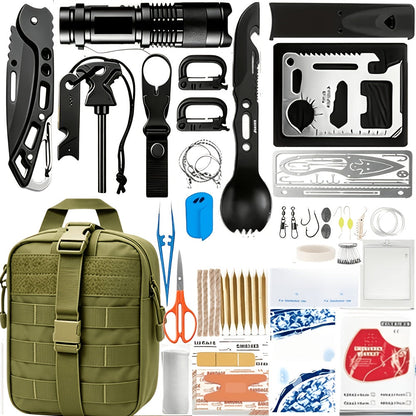 Kit de survie de 242 pièces – Équipement d'urgence en plein air avec allume-feu et trousse de premiers secours pour le camping, la randonnée, les voyages, la voiture et l'école, cadeau pour hommes et femmes, couleurs multiples