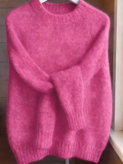 Pull à col rond style français pour femme | Pull en maille 100 % polyester doux et confortable, haut élégant à manches longues et coupe droite pour le printemps et l'automne