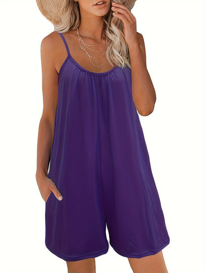 Combinaison débardeur pour femme, couleur unie, sans manches, pantalon large avec poches, style décontracté pour l'été ou la plage