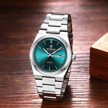 Montre à quartz pour homme en acier inoxydable – Cadran luminescent, calendrier avec date, montre-bracelet analogique business pour homme, cadran rond classique, bracelet en acier massif, plusieurs couleurs disponibles