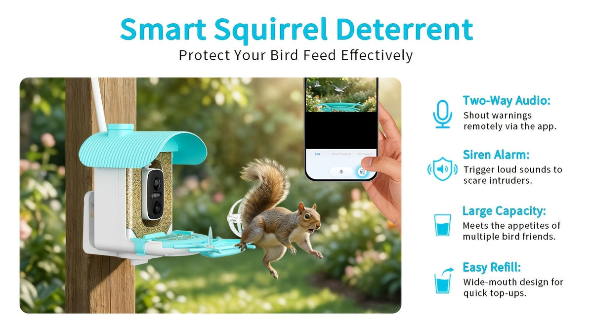Mangeoire à oiseaux intelligente avec caméra solaire – 4MP 2K HD, identification des espèces d'oiseaux, détection de mouvement, protection contre les écureuils, étanchéité IP66, surveillance à distance via application, cadeau pour les amoureux des oiseaux