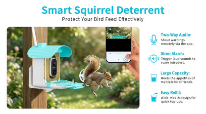 Mangeoire à oiseaux intelligente avec caméra solaire – 4MP 2K HD, identification des espèces d'oiseaux, détection de mouvement, protection contre les écureuils, étanchéité IP66, surveillance à distance via application, cadeau pour les amoureux des oiseaux