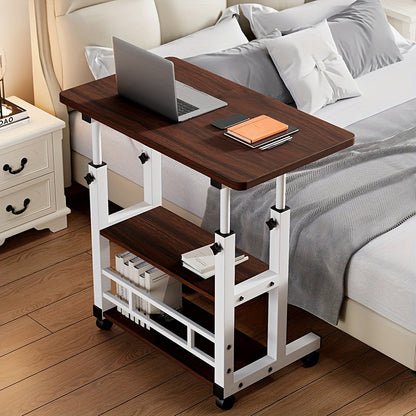 Bureau pliant à roulettes à 3 niveaux, hauteur réglable, plateau extensible, étagère de rangement pour ordinateur portable, bureau à domicile, chambre, salon, table d'ordinateur