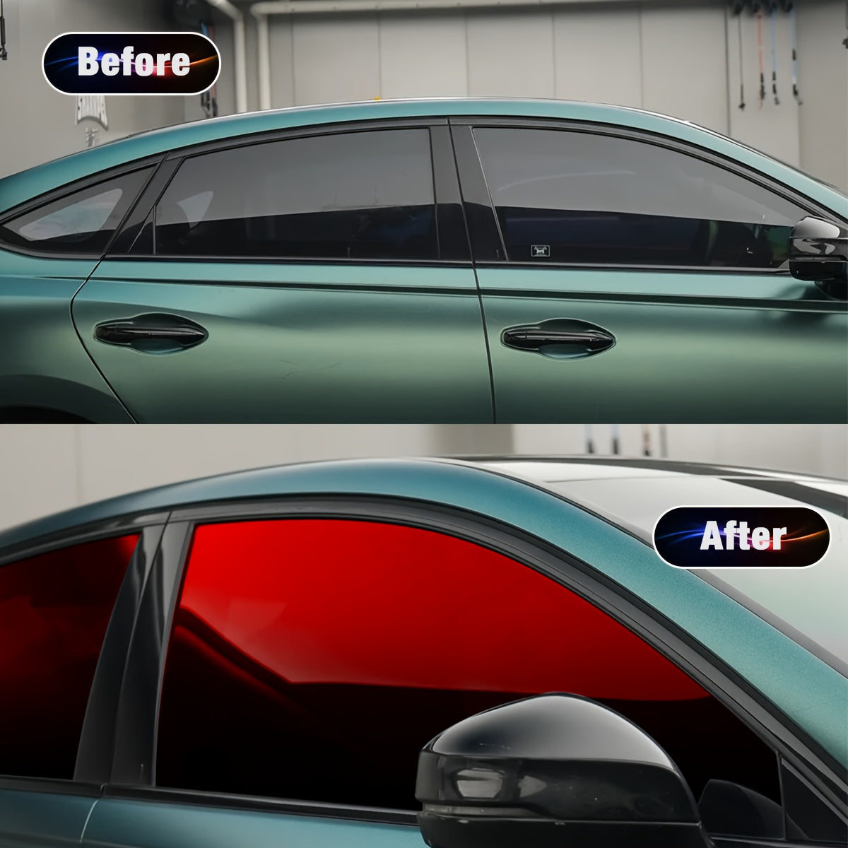 Film de teinte pour vitre de voiture en dégradé, 50 x 300 cm – Film pour vitrage PET bicolore résistant à la chaleur et bloquant les UV pour extérieur de véhicule, facile à poser (autocollant), plusieurs dégradés de couleurs disponibles