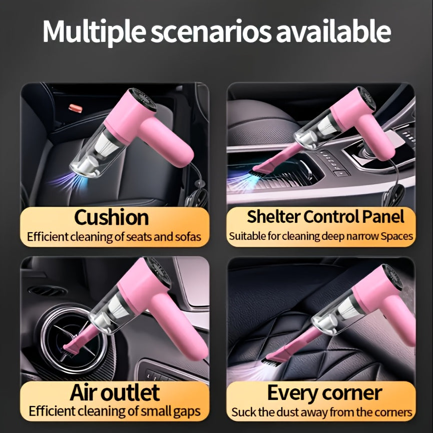 Aspirateur de voiture portable 12 V, aspirateur filaire puissant pour poils d'animaux et poussière, moteur silencieux, kit d'accessoires inclus, design compact pour le nettoyage intérieur de voiture – Rose