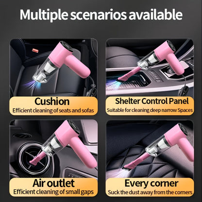 Aspirateur de voiture portable 12 V, aspirateur filaire puissant pour poils d'animaux et poussière, moteur silencieux, kit d'accessoires inclus, design compact pour le nettoyage intérieur de voiture – Rose
