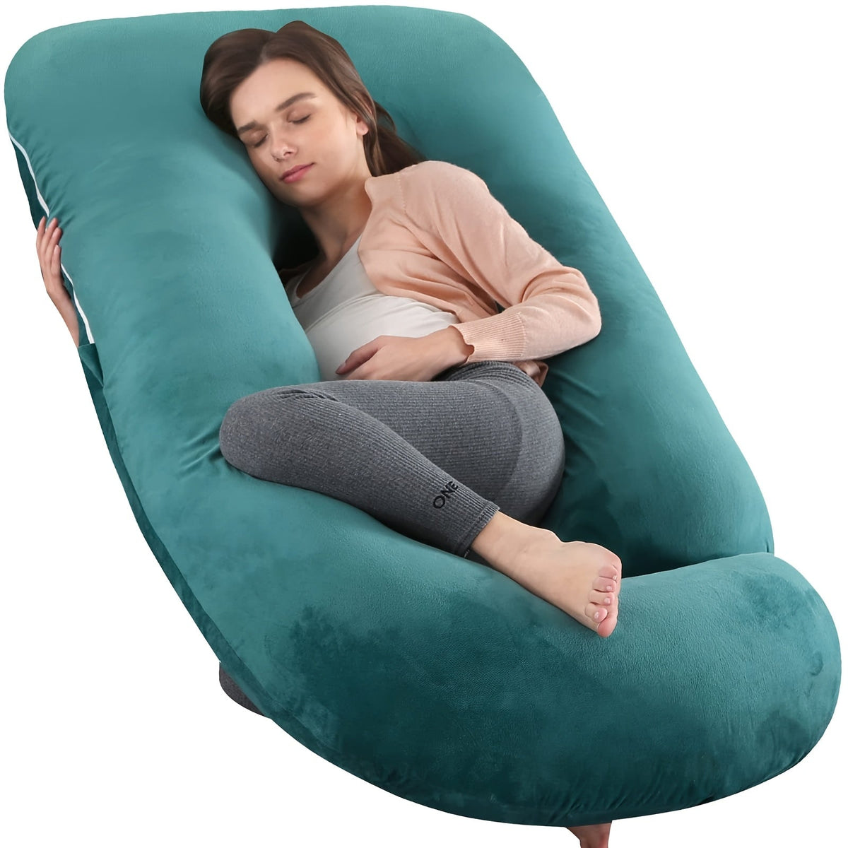 Oreiller de maternité en forme de J, coussin de grossesse corps entier avec taie d'oreiller – soutien du dos, des jambes et du ventre pour un sommeil réparateur, tailles 41" et 60", coloris et tissus variés, idéal comme cadeau de naissance