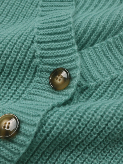 Gilet en maille côtelée pour femme, col en V boutonné à manches longues - Pull ample olive, gilet décontracté et confortable pour l'automne et l'hiver, tailles S-XXL