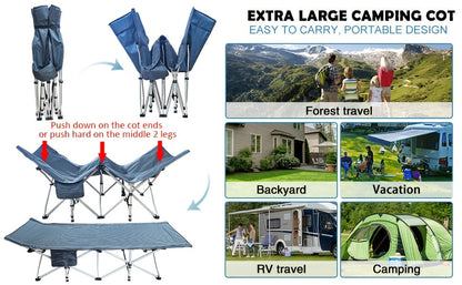 Lit de camp XXL de 81 cm de large avec matelas – Lit de couchage pliable ultra-robuste en tissu Oxford 1200D avec sac de transport pour adultes, lit d'appoint portable extra large pour le camping, la randonnée, les voyages et les invités