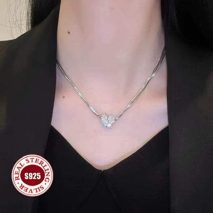 Collier triple rang avec cœur en argent sterling S925 pour femme – Pendentif multicouche hypoallergénique avec pierre de naissance de décembre, bijou classique et élégant pour la Saint-Valentin, les mariages et le quotidien, 40 cm à 60 cm