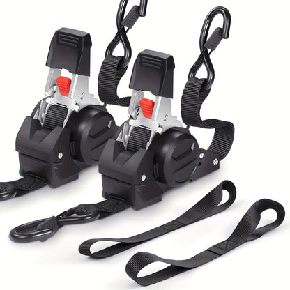Lot de 4 sangles d'arrimage à cliquet rétractables robustes – 2 sangles de chargement automatiques de 3 mètres pour camion, remorque, moto, déménagement et sécurisation d'appareils