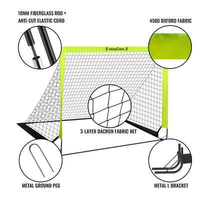 Lot de 2 buts de football portables pop-up – Filets de football pliables de 1,2 m x 0,9 m pour jeunes et adultes, inclut 2 ballons, une pompe et un sac de transport, tissu Oxford 450D, buts de football pour intérieur et extérieur (vert/rose)
