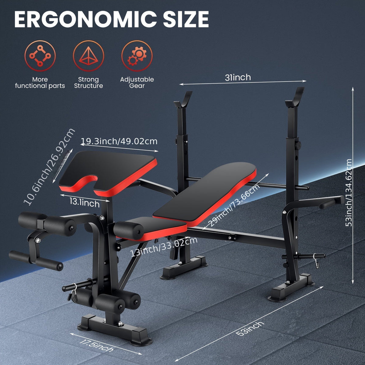 Banc de musculation réglable et pliable avec rack à squat, poste à jambes et pupitre à biceps – Banc de développé couché tout-en-un pour entraînement complet, jusqu'à 545 kg