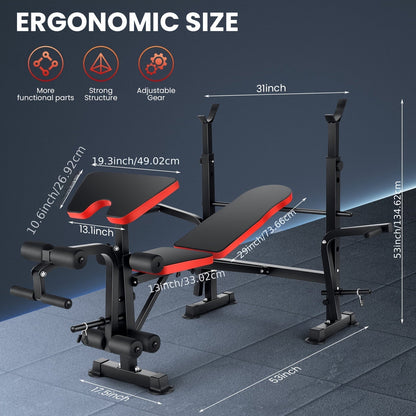 Banc de musculation réglable et pliable avec rack à squat, poste à jambes et pupitre à biceps – Banc de développé couché tout-en-un pour entraînement complet, jusqu'à 545 kg