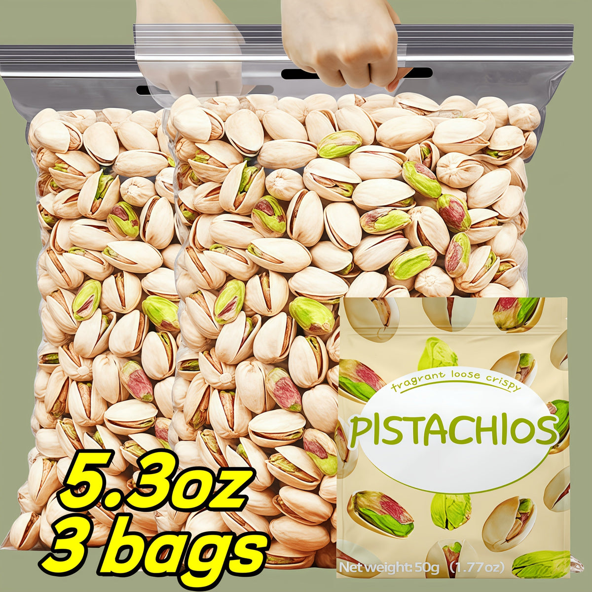 Pistaches naturelles avec coque, sachets individuels, lot de 3 de 150 g chacun, collation protéinée prête à consommer