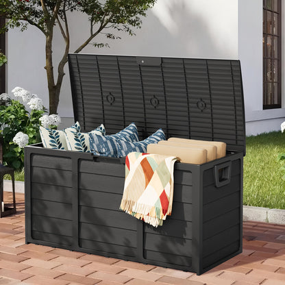 Coffre de rangement extérieur en résine de 284 litres avec poignées pour accessoires de piscine, outils de jardin et équipement de camping