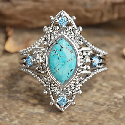 Lot de 9 bagues bohèmes empilables avec turquoise pour femme – Bijoux fantaisie luxueux style bohème, tons dorés avec turquoises synthétiques multi-éléments, idéal pour le quotidien, mariage, fiançailles, cadeau pour petite amie et amoureuse, tailles 6-11