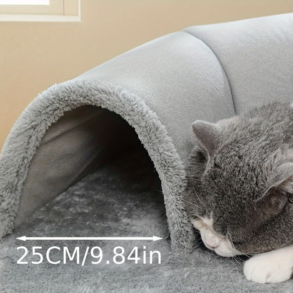 Tunnel-lit pour chat avec mousse à mémoire de forme, balle suspendue et bavoir offert – Condo lounge en peluche détachable, nid pour animaux lavable en machine pour foyers multi-chats, chats de petite à moyenne taille – Velora