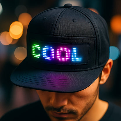 Casquette LED programmable avec texte défilant et motifs animés – Casquette de baseball tissée réglable, contrôlée par application, pour hommes, noire, idéale pour les fêtes, festivals et vacances