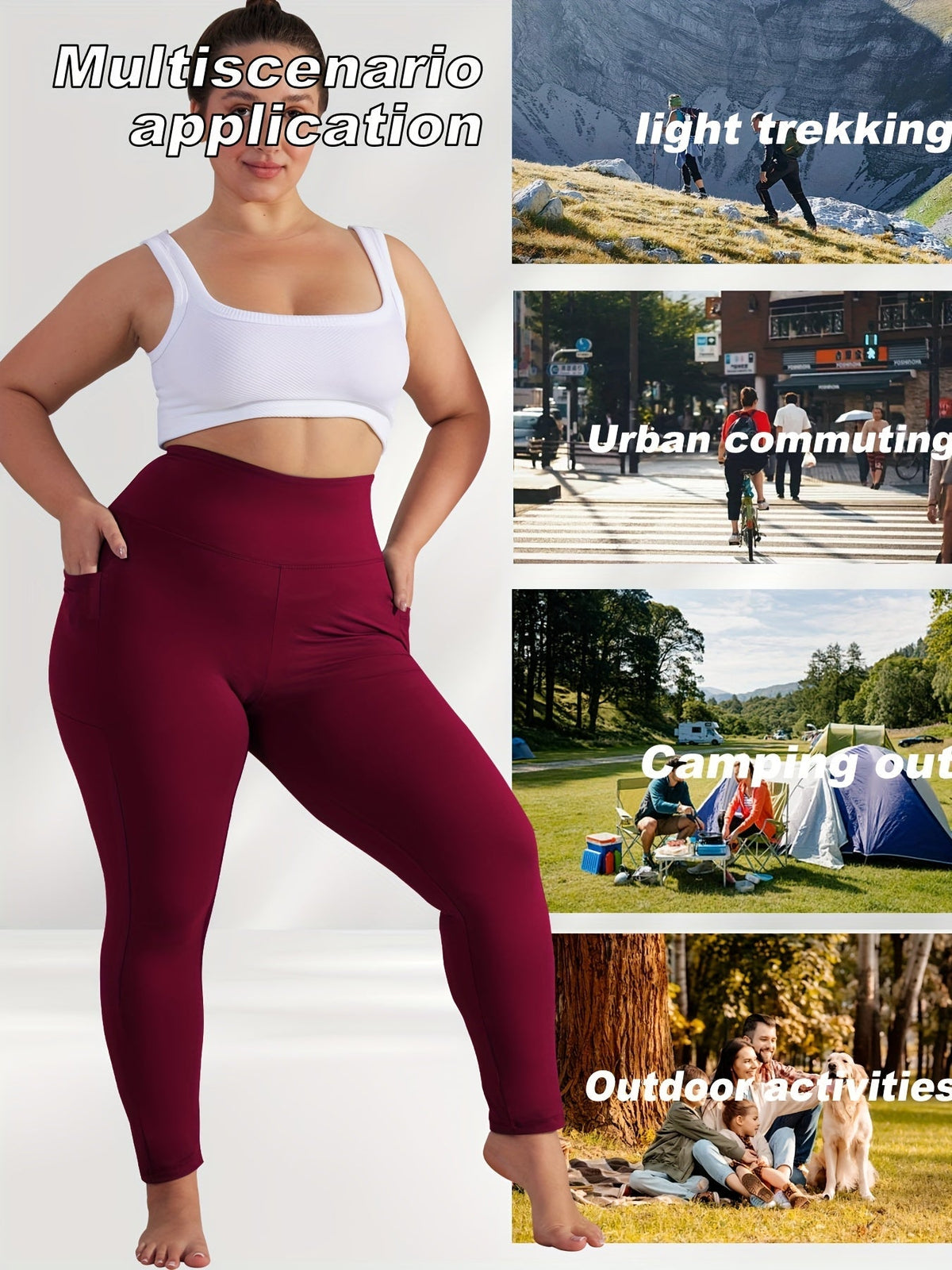Pantalon de yoga grande taille pour femme avec poches – Legging chaud doublé en polaire taille haute pour l'automne et l'hiver, pantalon de sport moulant élastique, tailles 1XL-5XL en noir, gris, bordeaux et bleu marine