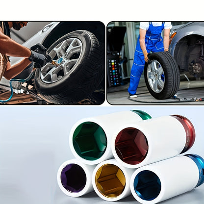Jeu de 5 douilles pour écrous de roue 1/2" – Douilles à chocs profondes pour la protection des pneus et des jantes, acier au chrome-vanadium robuste, compatible avec la plupart des tailles d'écrous | Velora