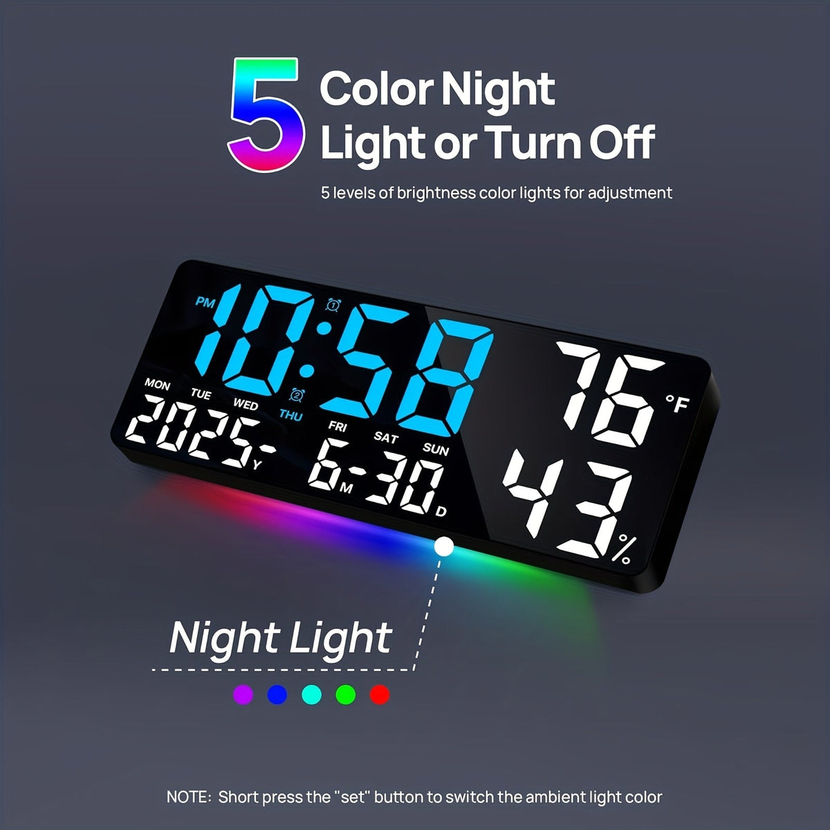 Réveil LED à grand écran avec télécommande à atténuation automatique – Horloge numérique de 15 pouces affichant l'heure, la date, le jour de la semaine, la température et l'humidité – Horloge de chevet pour seniors, salon, bureau