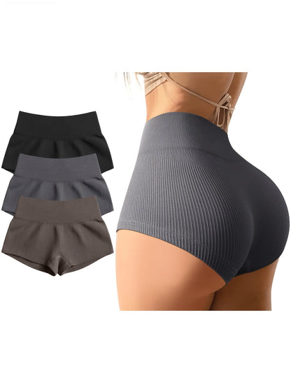 Lot de 3 shorts de yoga sans coutures à taille haute pour femme, shorts de sport extensibles en nylon pour la salle de sport, la course, le vélo, vêtements de sport S-XL