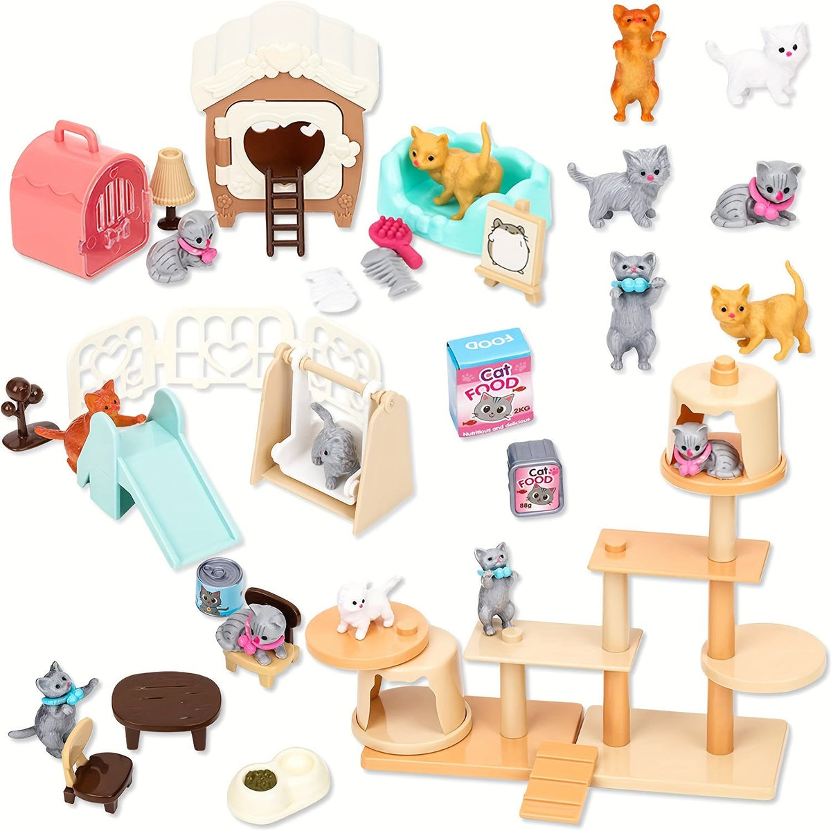 Ensemble de figurines de chat, jouets pour enfants - Centre de soins interactif pour chatons, jeu de rôle pour filles et garçons de 3, 4, 5 et 6 ans, ensemble de jeu réaliste avec accessoires, cadeau d'anniversaire pour les amoureux des chats