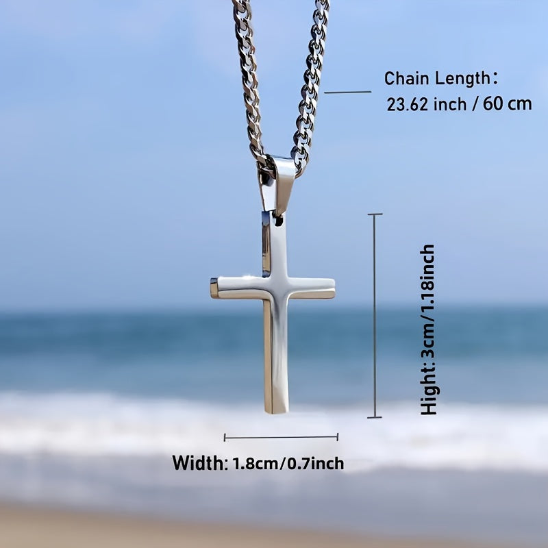 Collier avec pendentif croix pour homme, chaîne cubaine plaquée or 18 carats, acier inoxydable 304, bijou minimaliste et décontracté, cadeau pour lui, acier doré
