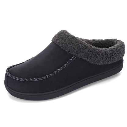 Mocassins pour homme à col en peau de mouton – Rembourrage en mousse à mémoire de forme, semelle antidérapante en TPR, doublure chaude, chaussures à enfiler pour l'intérieur et l'extérieur en toute saison – Brun café, chameau, noir (US 7–12)