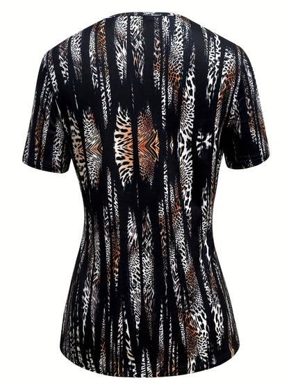 T-shirt femme à col carré et imprimé cachemire effet 2-en-1 – Style bohème décontracté pour tous les jours, superposition, manches courtes, mode printemps-été