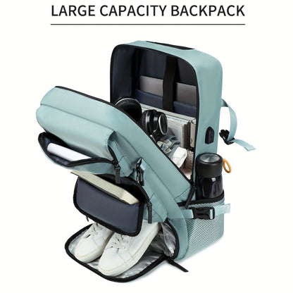 Large Laptop Backpack with Shoe Compartment – Multi-Functional Travel Backpack for Men & Women, Business, College & Carry-On Bag with USB Charging Port, Waterproof, Fits 15.6" Laptop