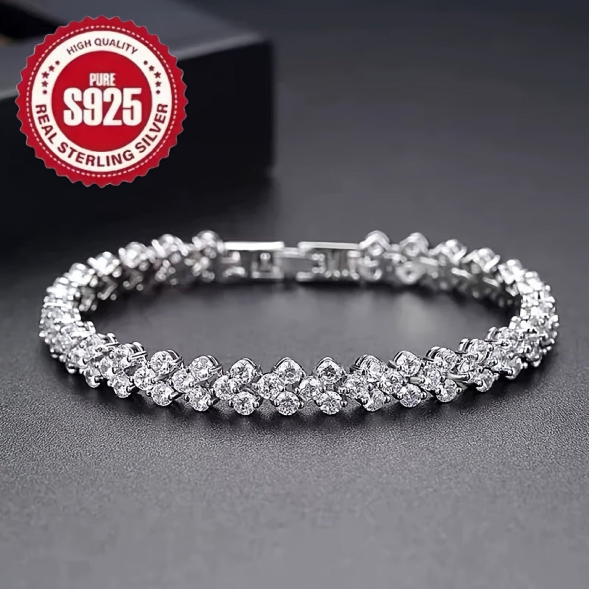 Lot de 2 bracelets pour femme en argent sterling 925 – Bracelet tennis en zircon cubique et bracelet à charms rétro multi-éléments, style luxe classique, mosaïque de zircone scintillante, parfait pour le quotidien et idée cadeau
